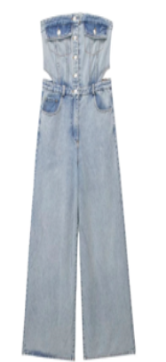 Anaya Light Blue Denim Multi-Pockets Side Waist Cut Tube Jumpsuit