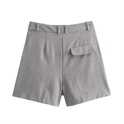 Sedan Gray Front Pleated Zipper Fly Casual Shorts