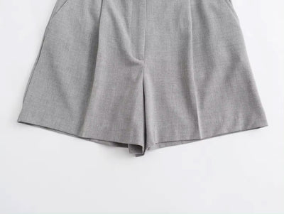 Sedan Gray Front Pleated Zipper Fly Casual Shorts