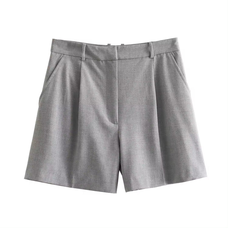 Sedan Gray Front Pleated Zipper Fly Casual Shorts