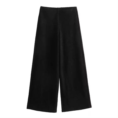 Semara Black Faux Fur Wide Leg Full Length Pants