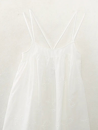 Sheilyn White Eyelet Double Thin Strap Side Zipper Mini Dress