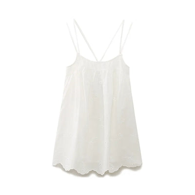 Sheilyn White Eyelet Double Thin Strap Side Zipper Mini Dress