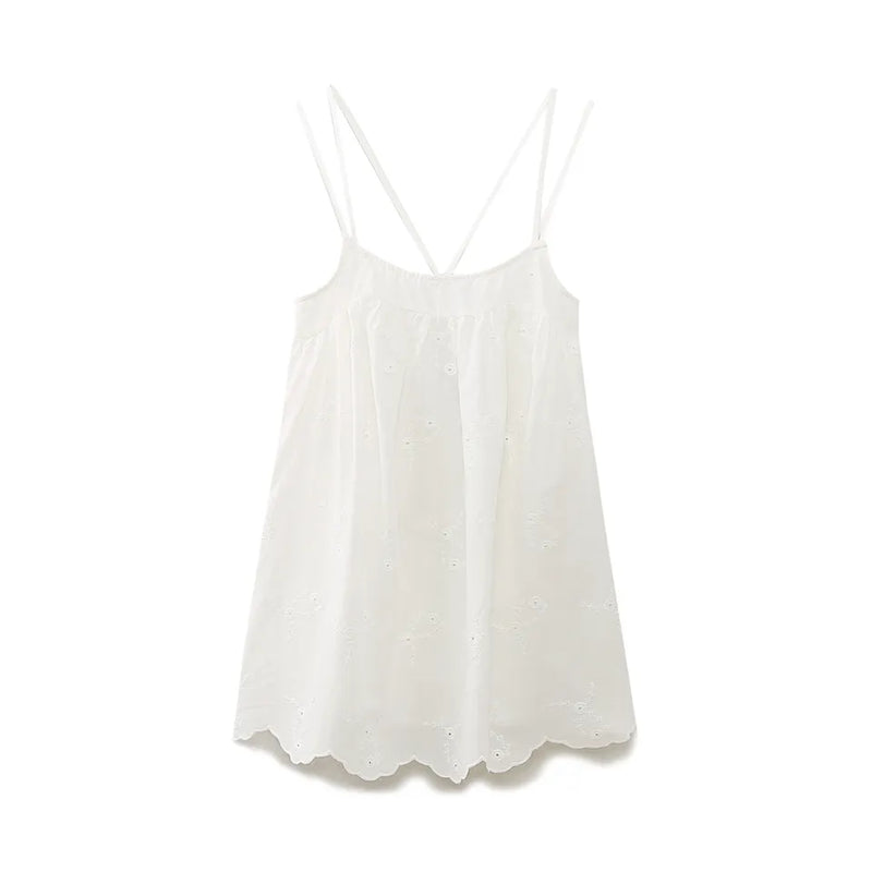 Sheilyn White Eyelet Double Thin Strap Side Zipper Mini Dress