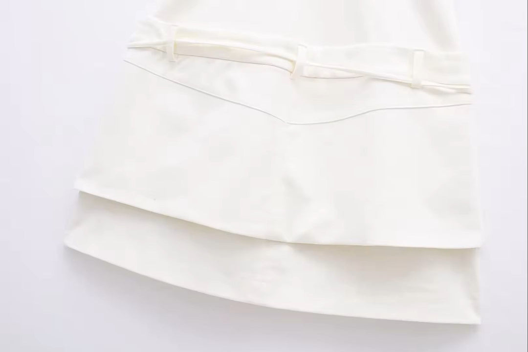Siren White Square Colar Sashes Mini Dress