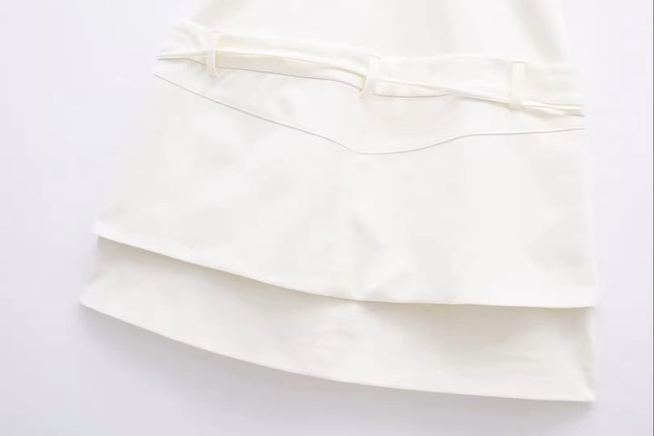Siren White Square Colar Sashes Mini Dress