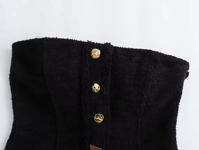 Sunisa Black Faux Fur Gold Button Up Casual Tube Top