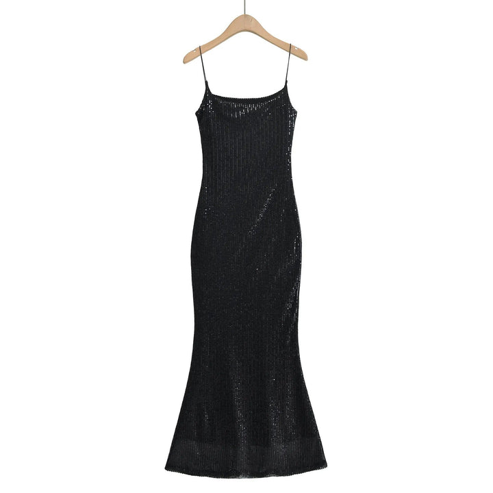 Valentia Black Sequin Bodycon Midi Dress