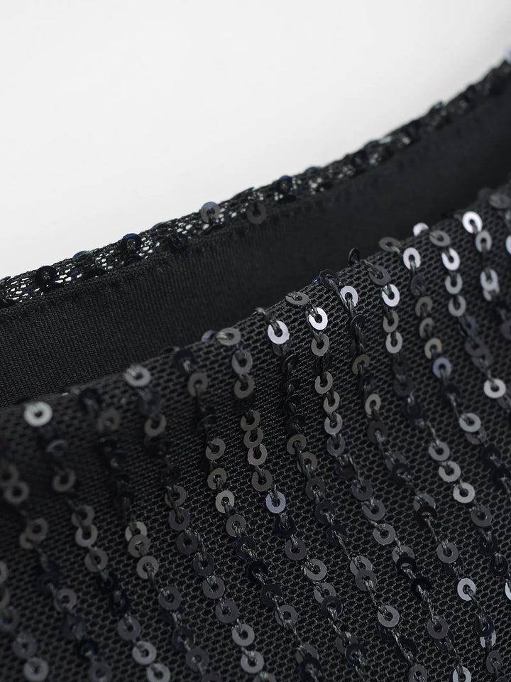 Valentia Black Sequin Bodycon Midi Dress
