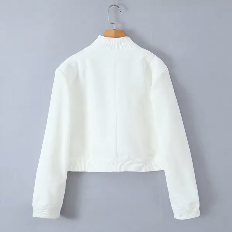 Freydis Ivory White Crew Neck Button Down Long Sleeves Pilot Jacket