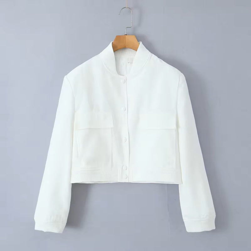 Freydis Ivory White Crew Neck Button Down Long Sleeves Pilot Jacket