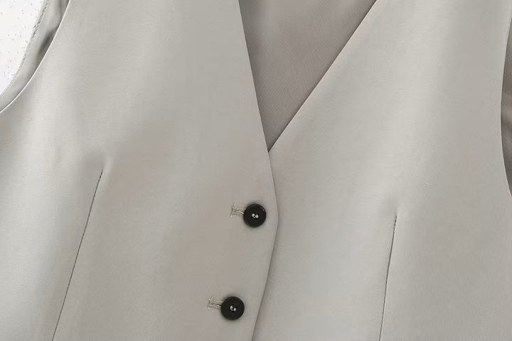Vida Gray V Neck Single Breasted Button Down Waistcoat Vest