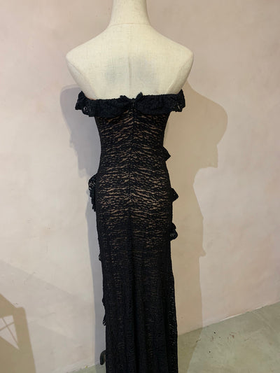 Kestrel Black Velvet Ruffle Tube Midi Dress