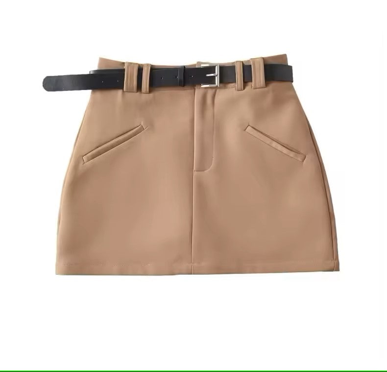 Wakanda Khaki A-Line Sashes Mini Skirt