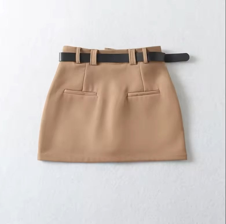 Wakanda Khaki A-Line Sashes Mini Skirt