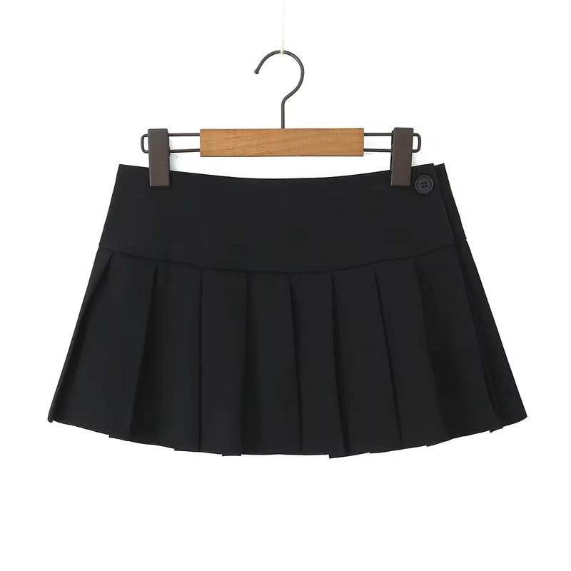 Waverly Black Zipper Fly Pleated Mini Skirt