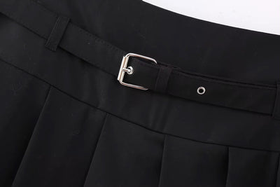 Winslow Black Pleated Sexy Mini Skirt with Belt