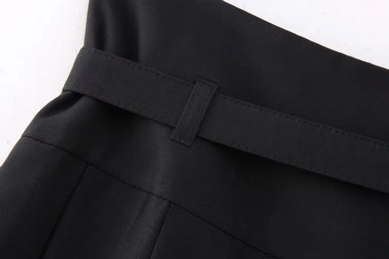 Winslow Black Pleated Sexy Mini Skirt with Belt