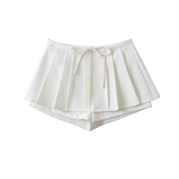 Wisdom White Drawstring Waist Pleated Sexy Mini Skort