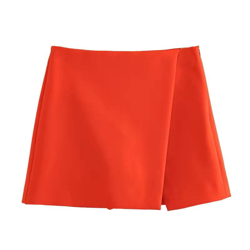 Wren Red Front Overlap Side Zipper Casual Mini Skorts