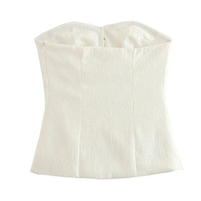 Yelle White Sweetheart Neckline Lined Single Breasted with Embossed Details Tube top