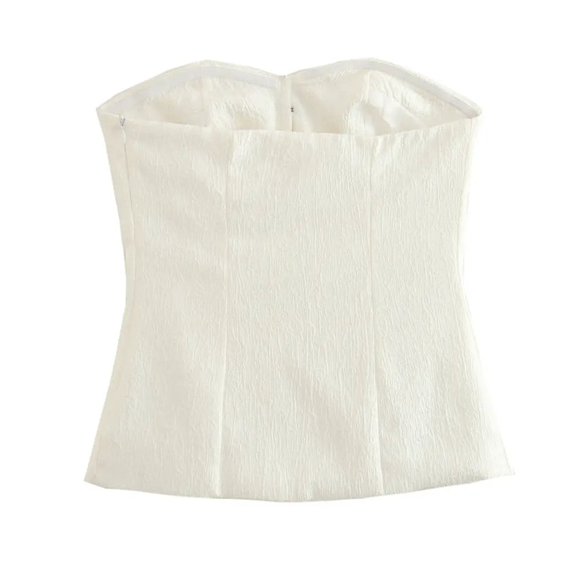 Yelle White Sweetheart Neckline Lined Single Breasted with Embossed Details Tube top