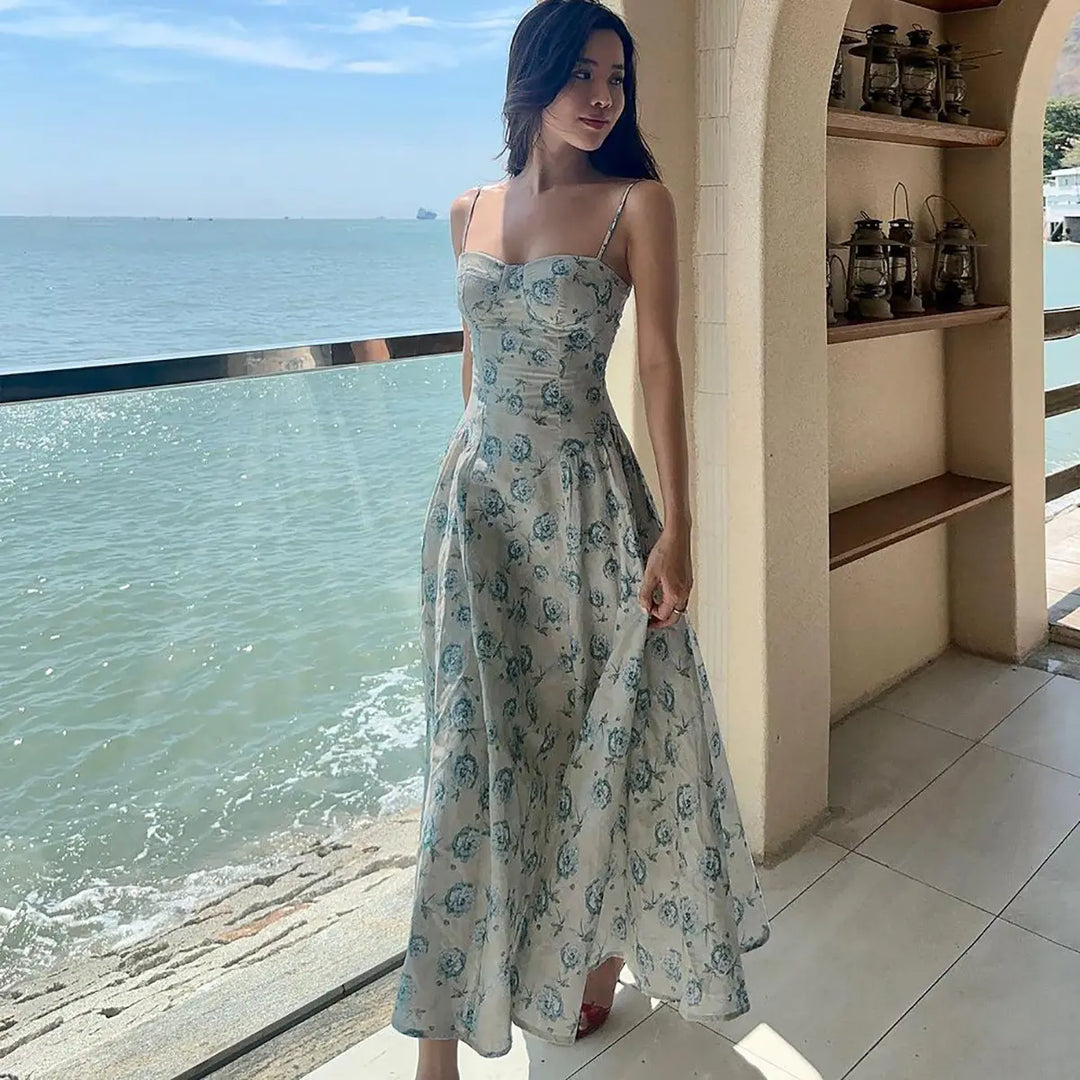 Zillah Green Spaghetti Strap Sleeveless Floral Maxi Dress