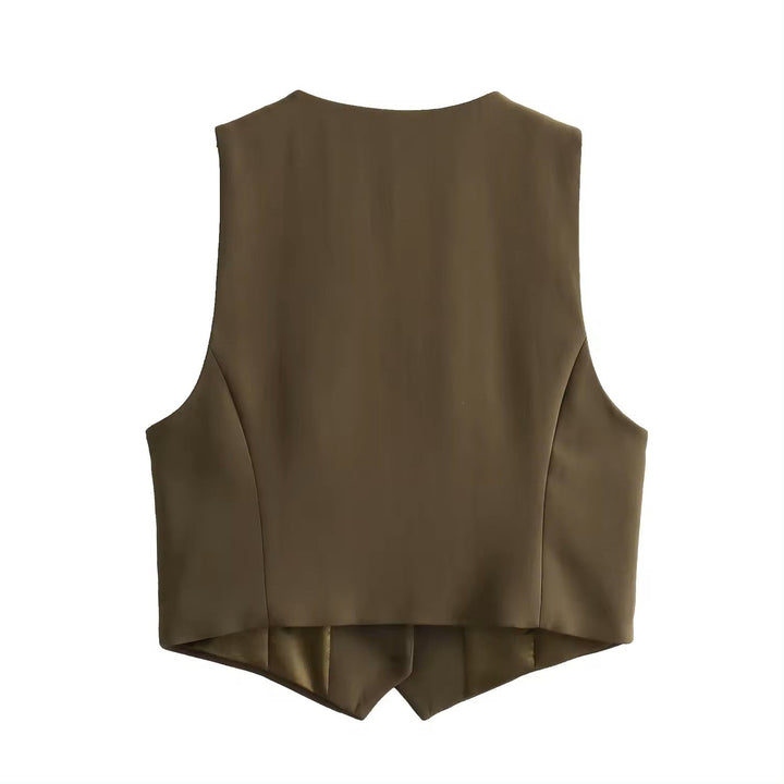 Zayne Olive Green Single Breasted V Neck Casual Waistcoat Vest