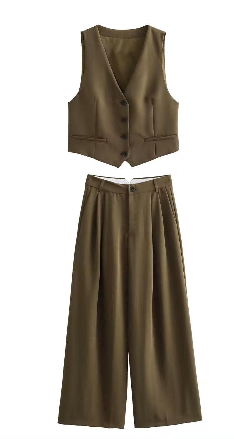 Zayne Olive Green Single Breasted V Neck Casual Waistcoat Vest