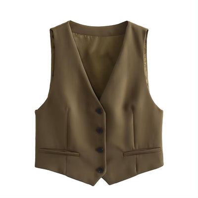 Zayne Olive Green Single Breasted V Neck Casual Waistcoat Vest