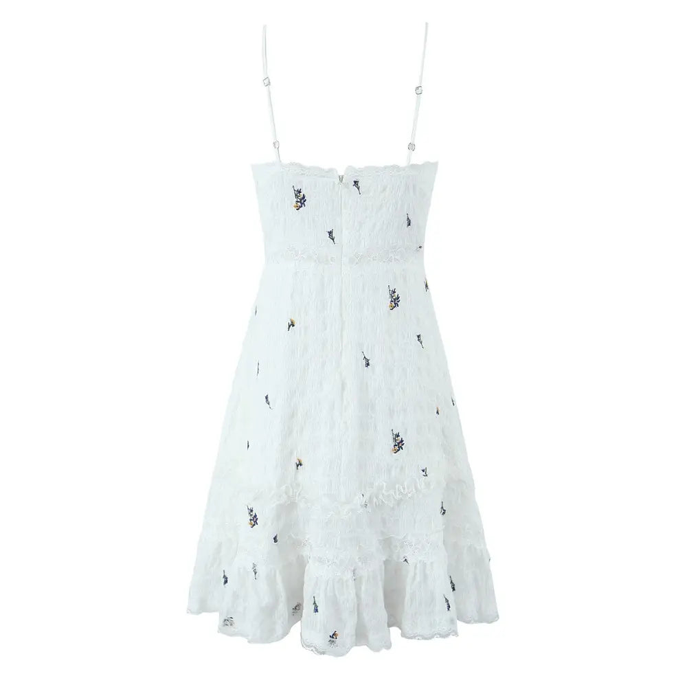 Amias White Sleeveless Flower Embroidered Mini Dress