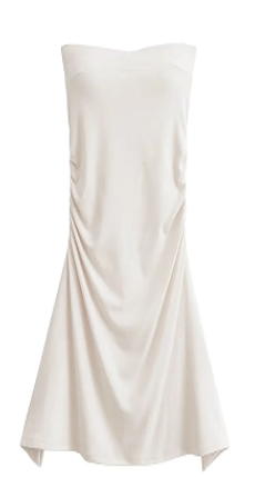 Claudette Cream Sweetheart Neckline Pleated Long Sides Tube Mini Dress