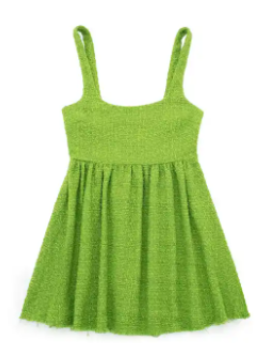 Czaira Green Square Neckline Pleated Sleeveless Dress