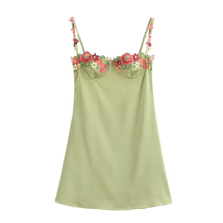 Freesia Sage Green Bustier Floral Embroidery Mini Dress