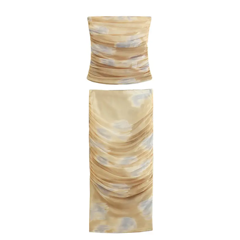 Kloss Yellow Mesh Ruch Midi Skirt