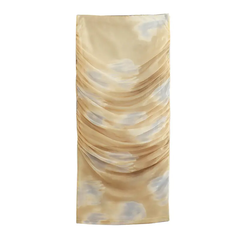 Kloss Yellow Mesh Ruch Midi Skirt
