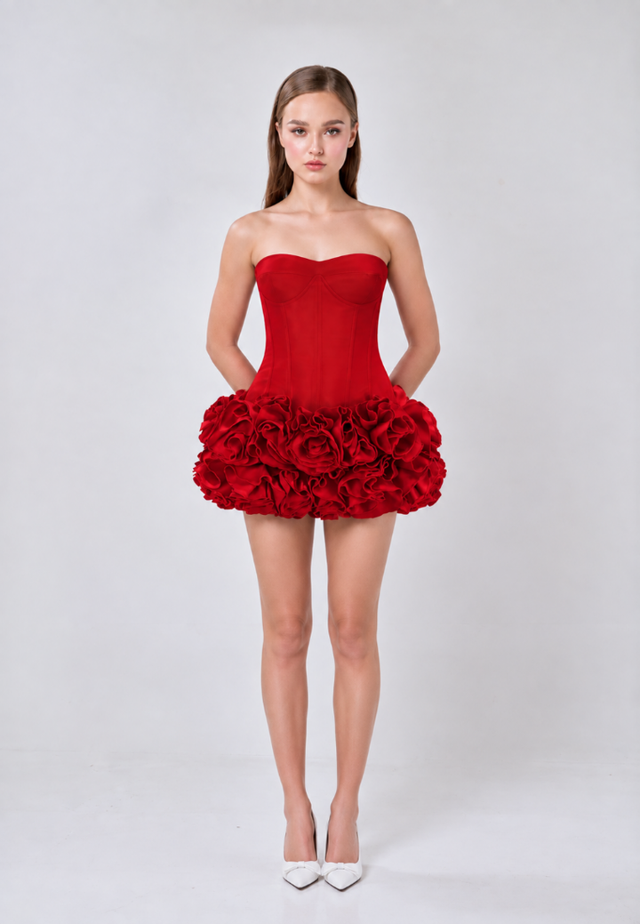 Orion Red Tube Bodycon Corset Back Flower Mini Dress