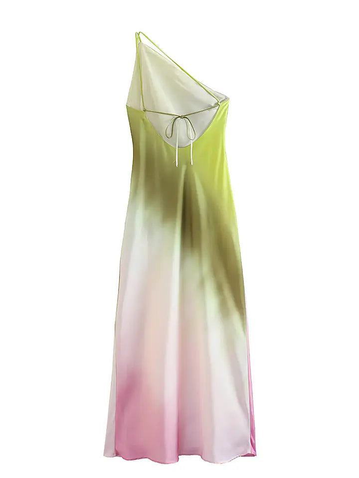 Mavise Multicoloured Tie Dye Assymetrical Neckline A-line Sleeveless Midi Dress