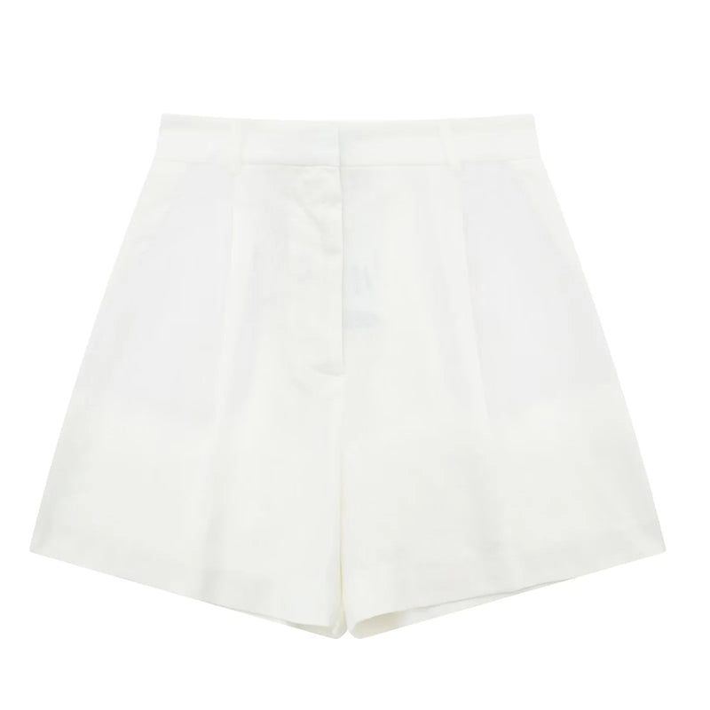Cove White Zipper Fly with Side Pockets Casual Shorts with Belt Loop