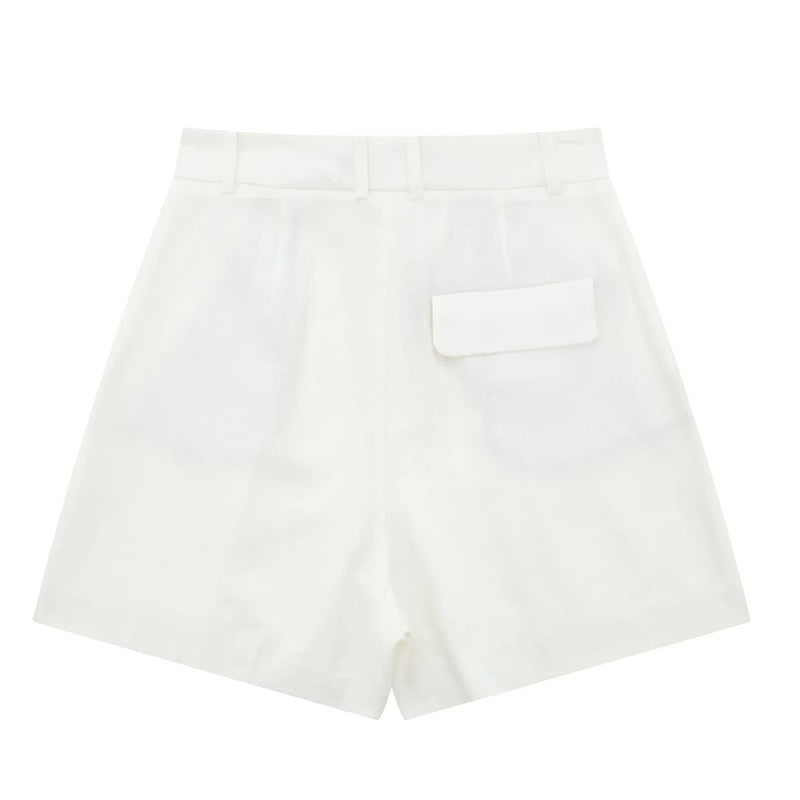 Cove White Zipper Fly with Side Pockets Casual Shorts with Belt Loop