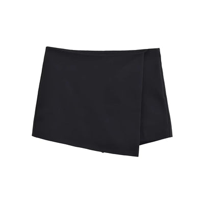 Milou Black Zipper Fly Asymmetric Hem Ovelap Mini Skort