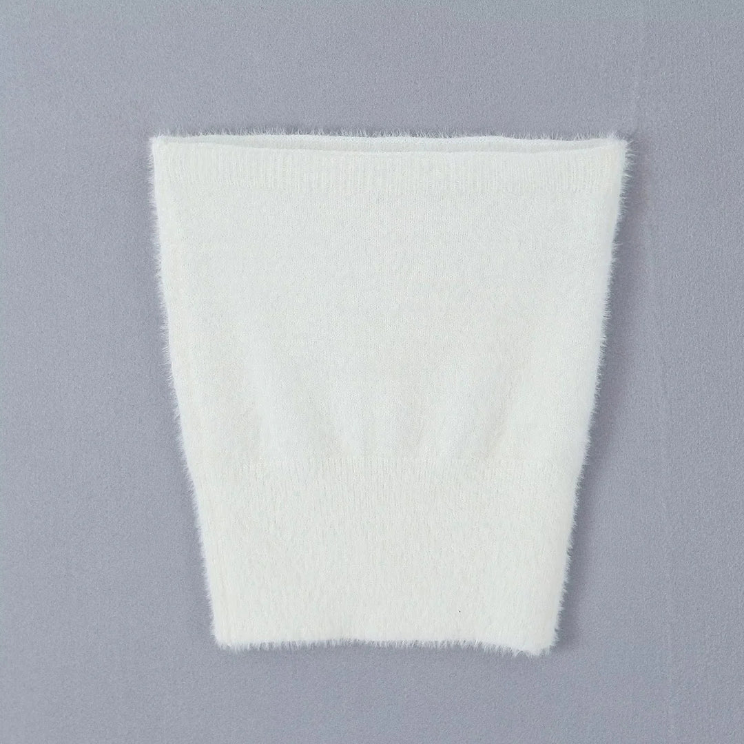 Vivoree White Knitted Square Neck Bow Bust Long Sleeves Crop Top