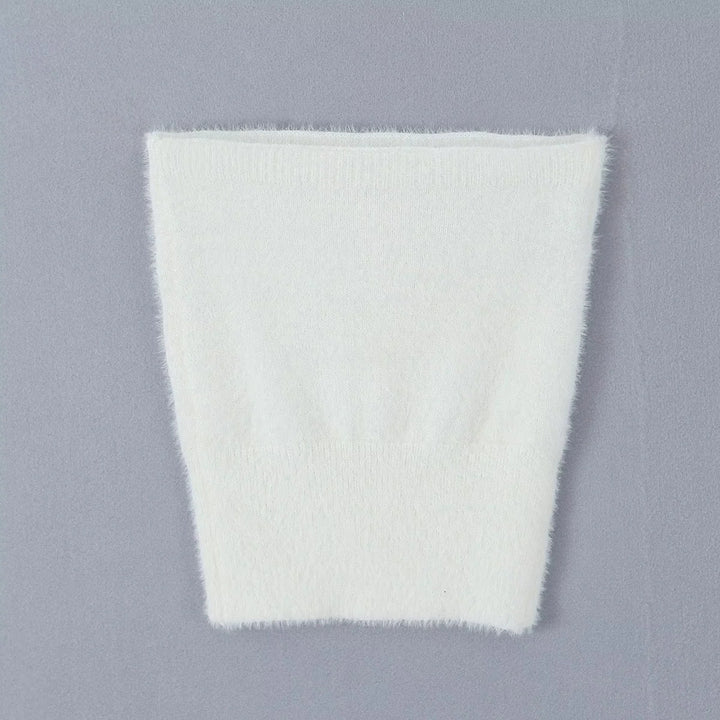 Vivoree White Knitted Square Neck Bow Bust Long Sleeves Crop Top