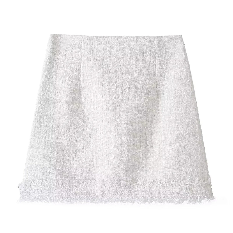 Josh White Tweed Raw Hem Mini Skirt