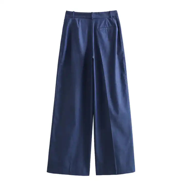 Ryland Blue Zipper Fly Pleated Wide Leg Trouser