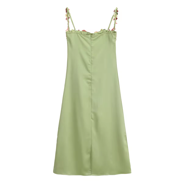 Winika Sage Green Bustier Floral Embroidery Midi Dress