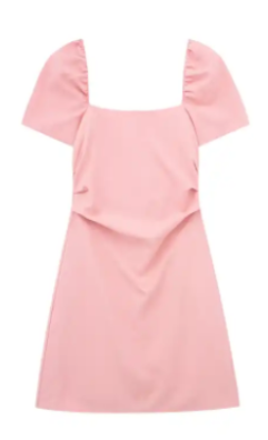 Xenia Pink Square Neck Short Sleeves Criss Cross Back Mini Dress