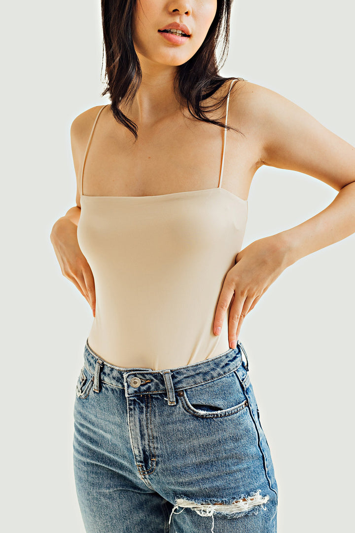 Wanda Beige Seamless Spaghetti Strap Sleeveless Bodysuit