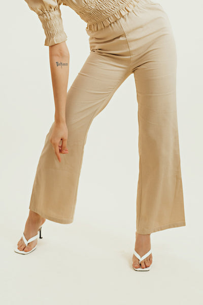 Kairi Beige Linen Gartered Waist Culottes