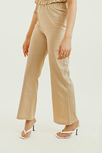 Kairi Beige Linen Gartered Waist Culottes